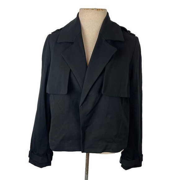 NEW CHICOS black Open front Cropped Trench Jacket structured minimalist size 1 M - Picture 1 of 9